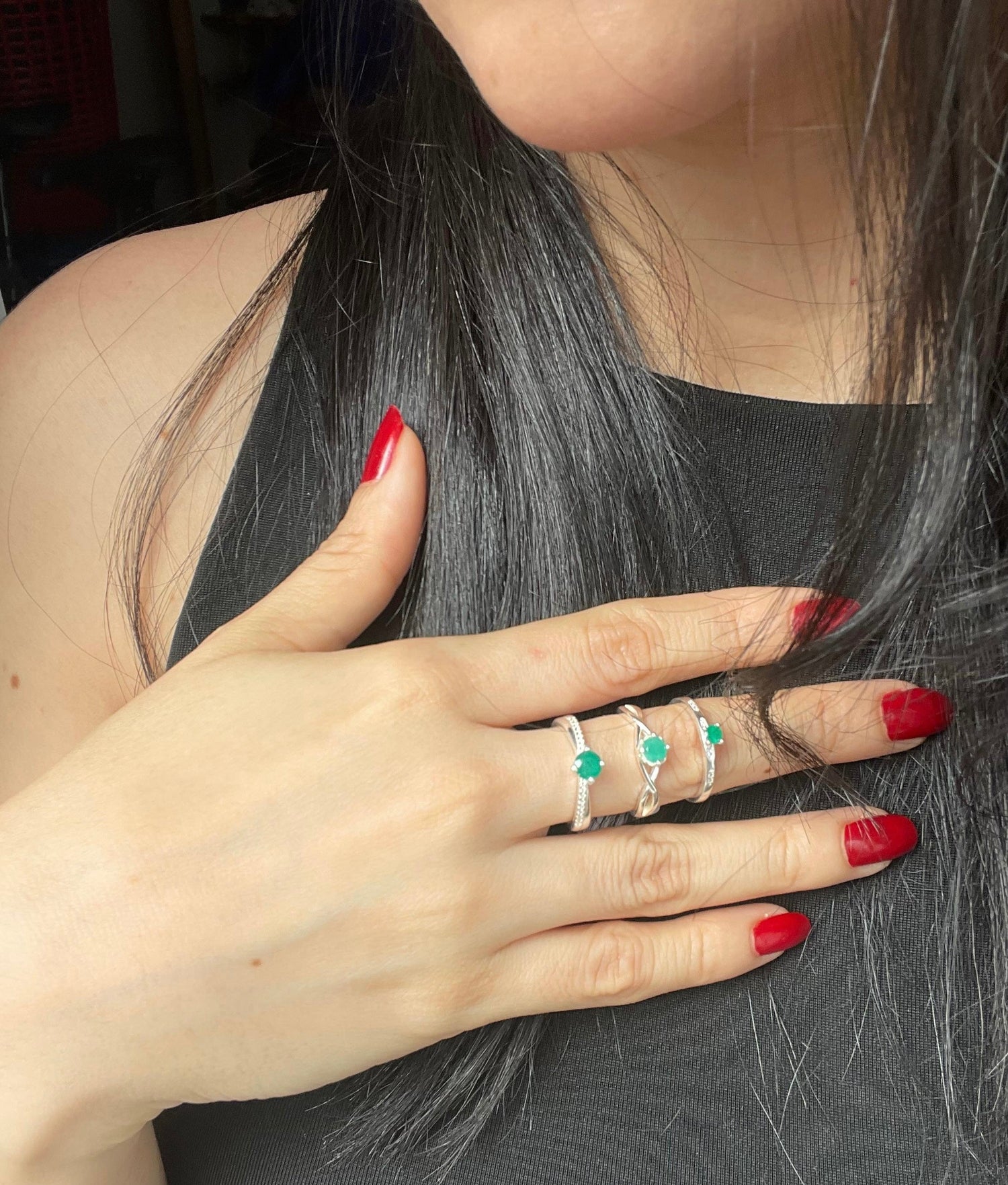 Anillos en plata con esmeralda